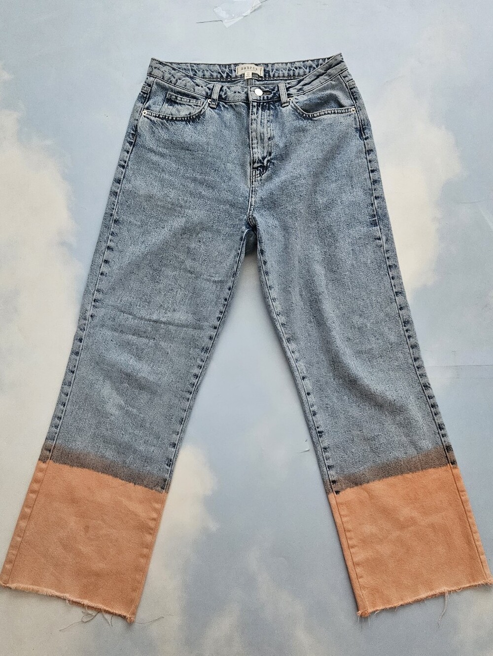 Women’s Two-Tone Washed Blue and Peach Hem Jeans